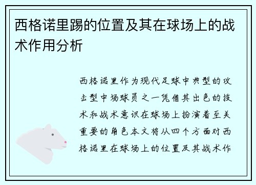 西格诺里踢的位置及其在球场上的战术作用分析 西格诺里踢的位置及其在球场上的战术作用分析
